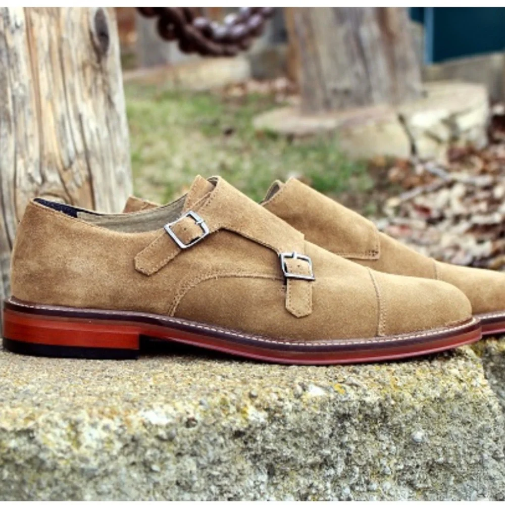 Banana Republic Marden tan Suede Double Monk derby oxfords Shoe men 8.5